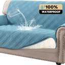 PrinceDeco 100% Waterproof Loveseat Covers for 2 Cushion Couch Sofa Covers Waterproof and Washable Sofa Slipcover with Side Pocket Furniture Protector with Elastic Straps(Loveseat 48", Smoke Blue)