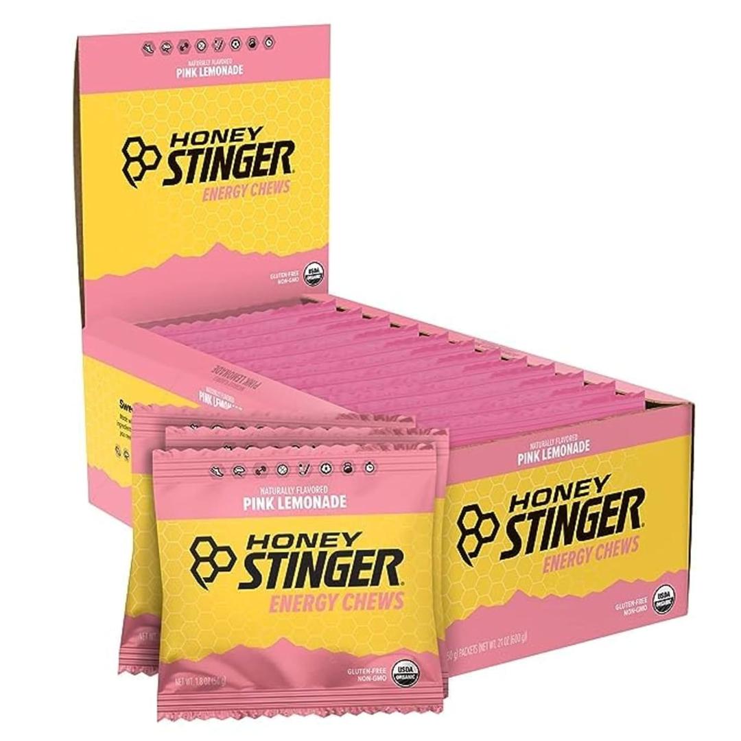 Honey Stinger Organic Pink Lemonade Energy Chew, Gluten Free & Caffeine Free, for Exercise, Running and Performance, Sports Nutrition for Home & Gym, Pre and Mid Workout, 12 Pack, 21.6 Ounce