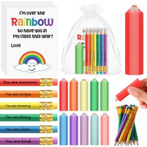 40 Set 360 Pcs Welcome Back to School Gifts for Students Motivational Rainbow Pencils Erasers Teacher Mail Cards First Day of School Meet The Teacher Gifts for Students Party Supplies