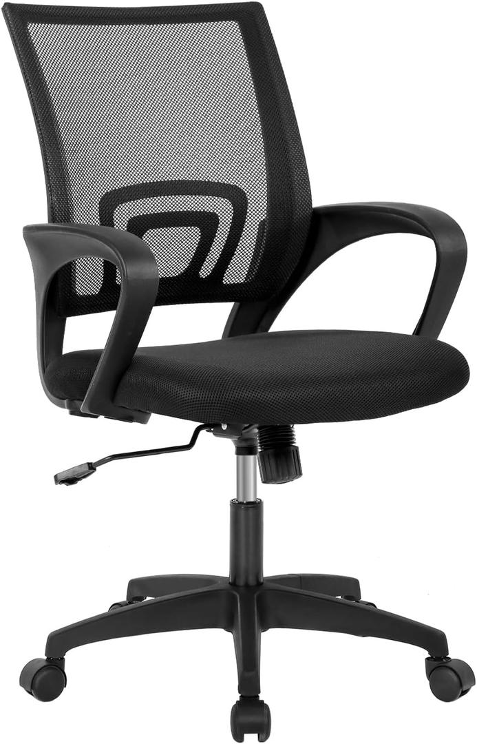 Home Office Chair Ergonomic Desk Chair Mid-Back Mesh Computer Chair Lumbar Support Comfortable Executive Adjustable Rolling Swivel Task Chair with Armrests(Black)