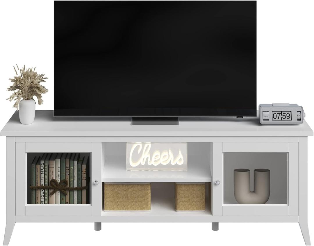 TV Stand - 55-inch Storage Cabinet with 2 Cubbies and 2 Shelves - Entertainment Center for Living Room, Bedroom, or Entryway by Lavish Home (White)