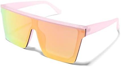 ShadyVEU Flat Top Shield Oversized Rimless Rainbow Mirrored Lens Sunglasses UV400 Protection Lightweight Wrap Around Shades (Pink Frost Frame/Rose Gold Lens)