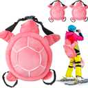 Junkin 3 Pcs Turtle Butt Pads for Snowboarding Ski Protective Gear Set Cute Turtle 3D Hip Protectors for Skating Tortoise Cushion Padded Turtle Knee Pad for Kid Adult Skiing Roller Protection (Pink)