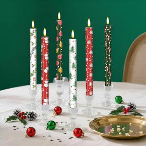 6 Pack Christmas Flameless Taper Candles 10.6'' Plastic LED Candles 3D Wick Flickering Electric Tall Candlesticks Battery Operated for Christmas Fall Autumn Home Party Decor