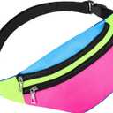80s 90s Neon Fanny Pack for Women Adjustable Retro Two Pockets Waist Bags Lightweight Belt Waterproof Traveling Running Bags for Women Men Travel Festival Theme Party