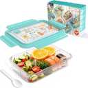 WHALEHOUSE Clear Eco-friendly SK chemicals ECOZEN Bento Lunch Box, 3 Compartment Durable Plastic Meal Prep Container, Airtight Food Storage Containers with Snap Locking Lids, Microwave Safe (Green)