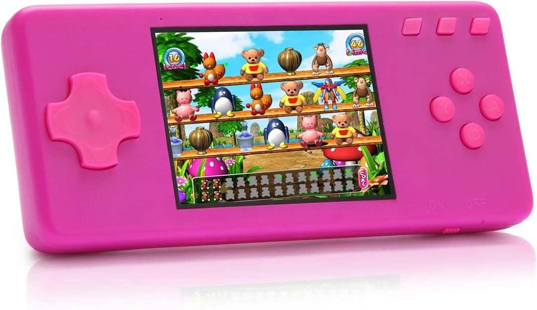 Handheld Game Console,Portable Video Game Console with Retro Games,3.2" Screen,Rechargeable Battery,Built-in Headphones and Built-in Bow Ultimate Kid Christmas Birthday Gift for Kids (Purple Pink)