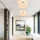 18" Modern Semi Flush Mount Ceiling Light Modern 3-Lights Linen Drum Ceiling Lighting with Chrome Finish, Vintage Ceiling Light for Living Room, Kitchen, Basement, Laundry Room, Bedroom