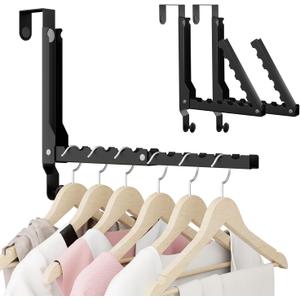 BAKON 2 Pack Heavy Duty Over the Door Hooks, Compact 10 Ridges Double Folding Over the Door Clothes Hanger, Space Saving Over the Door Drying Rack for Laundry Bedroom, Rustproof & Waterproof(Black)