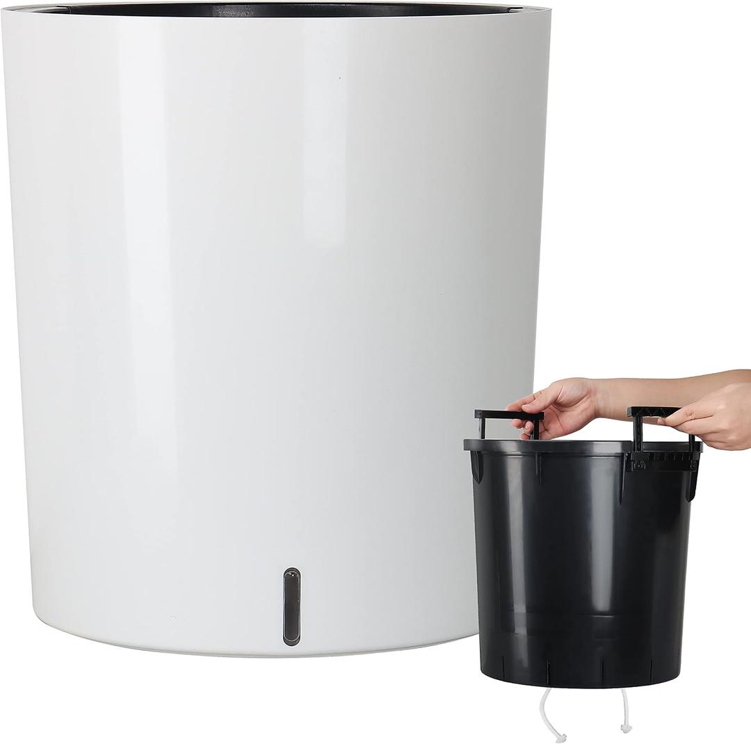 SAROSORA Large Round Self Watering Planter Pot 12.5'' for Home Garden Patio Tall Tree (White)