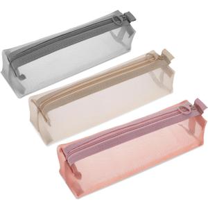 Piriuuo 3Pcs Mesh Makeup Brush Bag, Small Makeup Pouch with Zipper Portable Clear Makeup Bags Small Mesh Zipper Pouch Mesh Cosmetic Bag for Home Office Travel Accessories Organizer