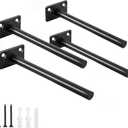 4 Pcs 6" Black Solid Steel Floating Shelf Bracket Blind Shelf Supports - Hidden Brackets for Floating Wood Shelves - Concealed Blind Shelf Support Screws and Wall Plugs Included