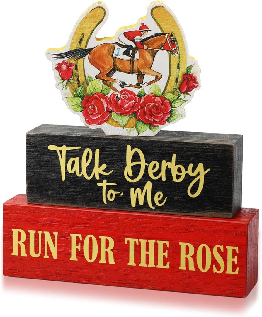 Vicenpal 3 Pcs Derby Day Horse Party Decorations Derby Horse Racing Table Decor Wooden Horseshoes Horseman Run for The Roses Table Centerpiece for Home Shelf Office Desk Decorations Party Supplies