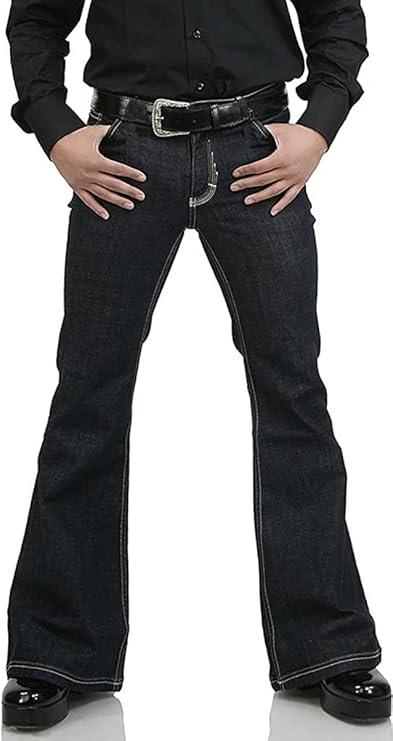 EVEDESIGN 70s Outfits Bell Bottom Pants for Men,Mens Bell Bottom Jeans Flared Jeans, Blue Large