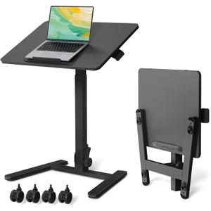 Gibbon Mounts Foldable Standing DeskSmall Mobile Sit-Stand Desk with 90 Tiltable TopRolling Rising Laptop Workstation Adjustable HeightPortable Table on Hidden Wheels/4 Lockable CastersBlack