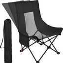 Reclining Camping Chair, Adjustable Folding Chair with 100-140 Backrest, Heavy Duty X-Frame Supports 265 lbs, Mesh Back for Breathability, Non-Slip Feet, Portable with Carry Bag