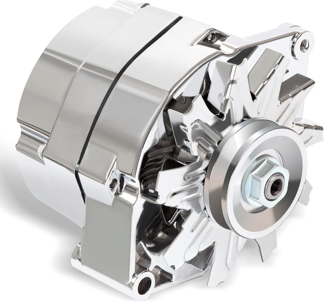 ROADFAR New Alternator High Output 100 AMP Chrome 1 Wire Replacement for Self Exciting Street Rod GM 305 350 BBC SBC 12V CW IR/EF 1100125 ADR0335-C 40012395 7127-SE105C 7127SECN100A