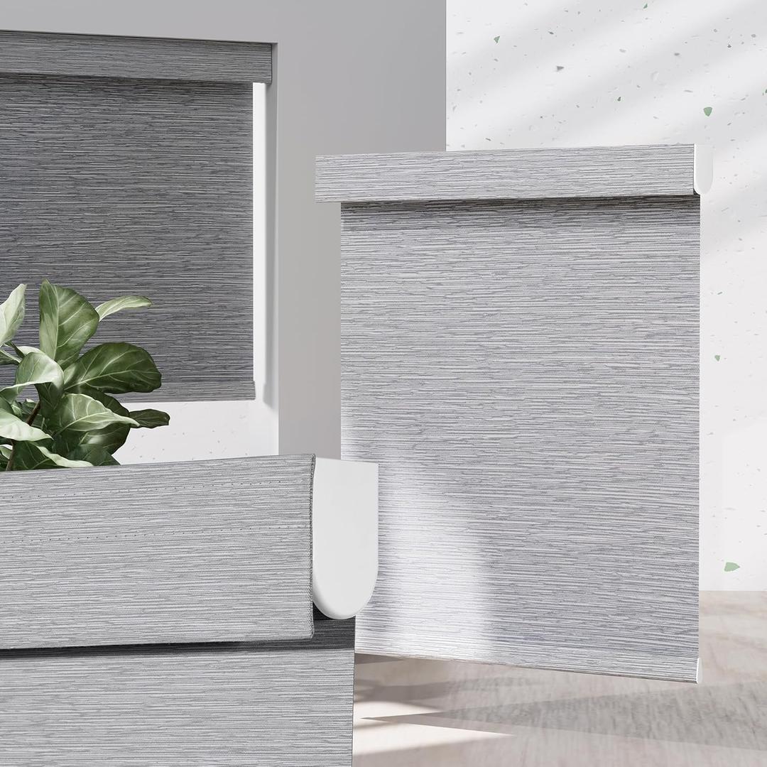 Blackout Roller Shades for Indoor Windows, Cordless Jacquard Fabric-Matched Roller Blinds, Easy to Install Privacy UV Protection Roll Up Blinds for Home Office, Grey, 34" W x 72" H