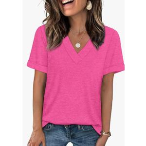 WIHOLL Womens Summer Tops Short Sleeve Basic Casual V Neck T Shirts Trendy Fashion 2026, Size: XL