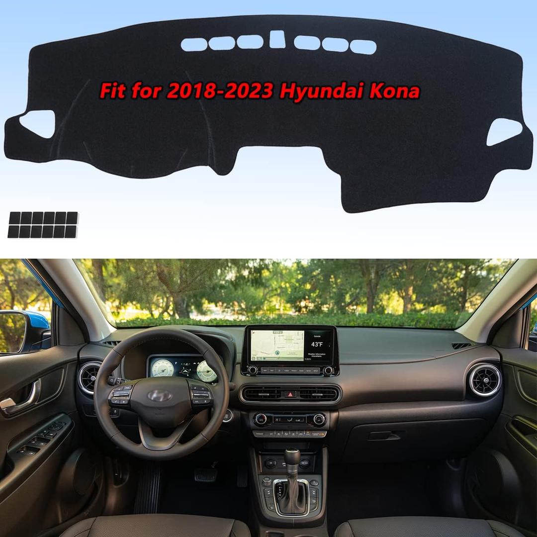 AUQDD Dashboard Cover Flannel Dash Mat Custom Compatible with 2018 2019 2020 2021 2022 2023 Hyundai Kona, Anti-Glare, Anti-Reflection, No Peculiar Smell