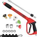 Pressure Washer Gun with Extension Replacement Wand, Power Washer Gun, M22 Fitting, 5 Nozzle Tips, 5000 PSI, 37 Inch