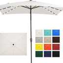 JEAREY 8x10 ft Rectangular LED Lighted Patio Umbrellas Outdoor Solar Table Market Umbrella w/Crank, 8 Sturdy Ribs, UV Protection Waterproof Sunproof(Creamy-white)