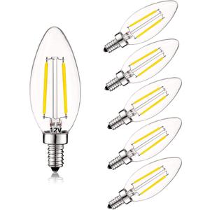 12V Candelabra LED Light Bulb Low Voltage 25 watt Equivalent, 12V LED Bulb E12 3000K 24volt Candelabra Light Bulbs for RV, 6 Pack