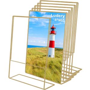 4x6 Gold Picture Frames, Clear Frameless Picture Frames, 6 Pack Acrylic Self Standing Photo Frames for Wedding Table Numbers, Restaurant Signs, Photos and Art Display
