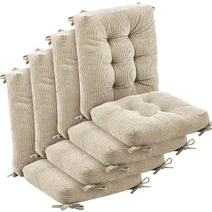 Juexica 4 Set Outdoor Patio Chair Cushions Corduroy Seat High Back Tufted Pillow Replacement Rocking Patio Chair Pads for Outdoor Indoor Home Office (Beige)