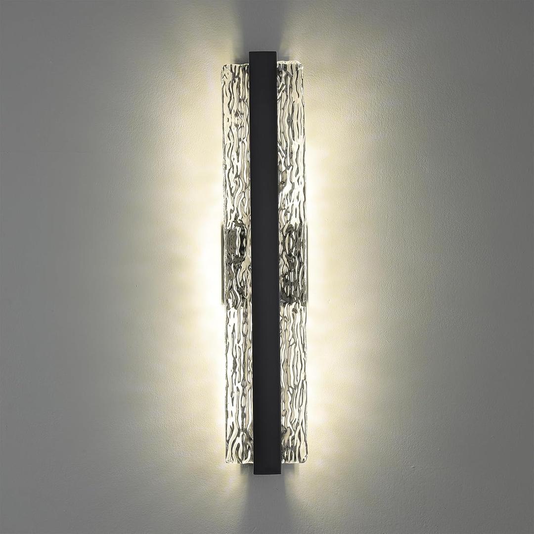 Modern Crystal Wall Sconce, 24 Inch Hardwired Wall Lamp, 4000K Dimmable Black Sconce Wall Lights Indoor Wall Mount, 34W Wall Light Fixtures for Bathroom Vanity Light, Porch, Washroom