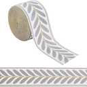 OLYCRAFT 10.9 Yards Jacquard Ribbon Trim 2.4 Inch Leaf Jacquard Polyester Ribbons Grey White Leaf Jacquards Woven Embroidery Trim for DIY Sewing Crafts Handmade Bag Belts Clothing Decoration