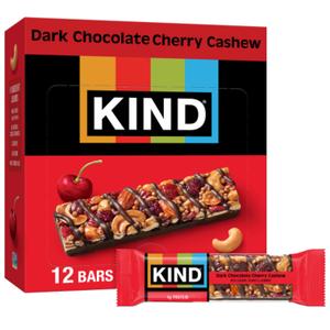 KIND Healthy Snacks Bars, Dark Chocolate Cherry Cashew, Gluten Free, High Fiber Snacks, 4g Protein, 12 Count (EXP 03/25/27)