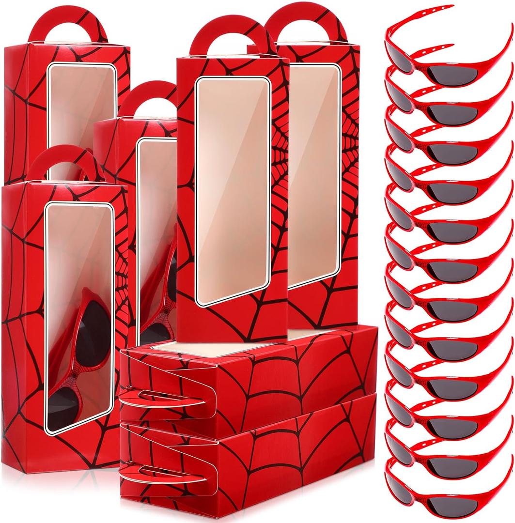 24 Pcs Spider Web Party Favors Doll Gift Boxes Include 12 Spider Web Goodie Boxes 12 Sunglasses Gift for Cartoon Character Costume Favor Bags Birthday Party Supplies