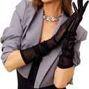 LATTEMARMALATTE Long Mesh Elbow Length Sheer Gloves - 1920s Opera Tulle Halloween Party Accessories Women Fashion (Black)