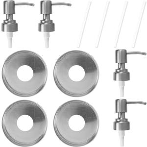 Mason Jar Soap Dispenser Lid with Pump Stainless Steel Mason Jar Pump Lid Lotion Soap Dispenser Lids with 3.9 Inch Tube and Gasket Leakproof Soap Dispenser Pump Replacement for Home Kitchen Ba