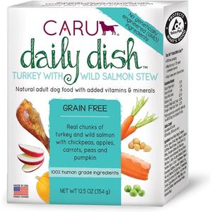 Caru Daily Dish Turkey With Wild Salmon Stew, Natural Adult Wet Dog Food With Real Chunks Of Turkey And Wild Salmon, With Added Vitamins And Minerals, Non-Gmo Ingredients (12.5 Oz)