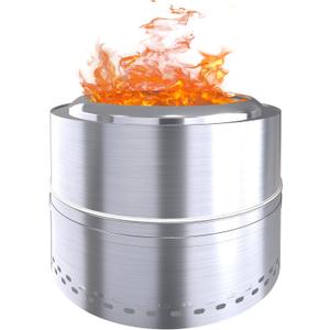 20'' Smokeless Firepit,304 Stainless Steel Outdoor fire Pit,Smokeless Fire Pits for Outside with Carry Bag for Camping Backyard, Fire Pit Wood Burning Stove (Solid, Silver)