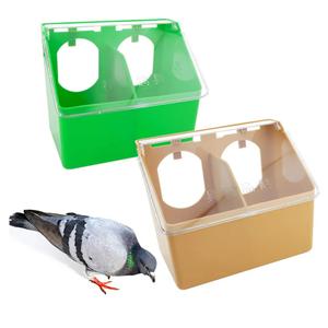 2 Pcs Pigeon Plastic Feeder, Dove Bird Food Feeding Hanging Box for Poultry Pigeon Parrot Budgie Parakeet Cage (Two Holes)