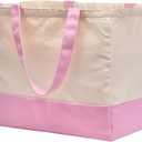 CNaiyunpin 3 Pack Canvas Reusable Grocery Bags Heavy Duty, 8.3 gal Foldable Large Tote Bag with Handles, Holds 60 lbs Canvas Shopping Bags & Washable Eco-friendly Bags with 5 Pockets, Pink+Off white