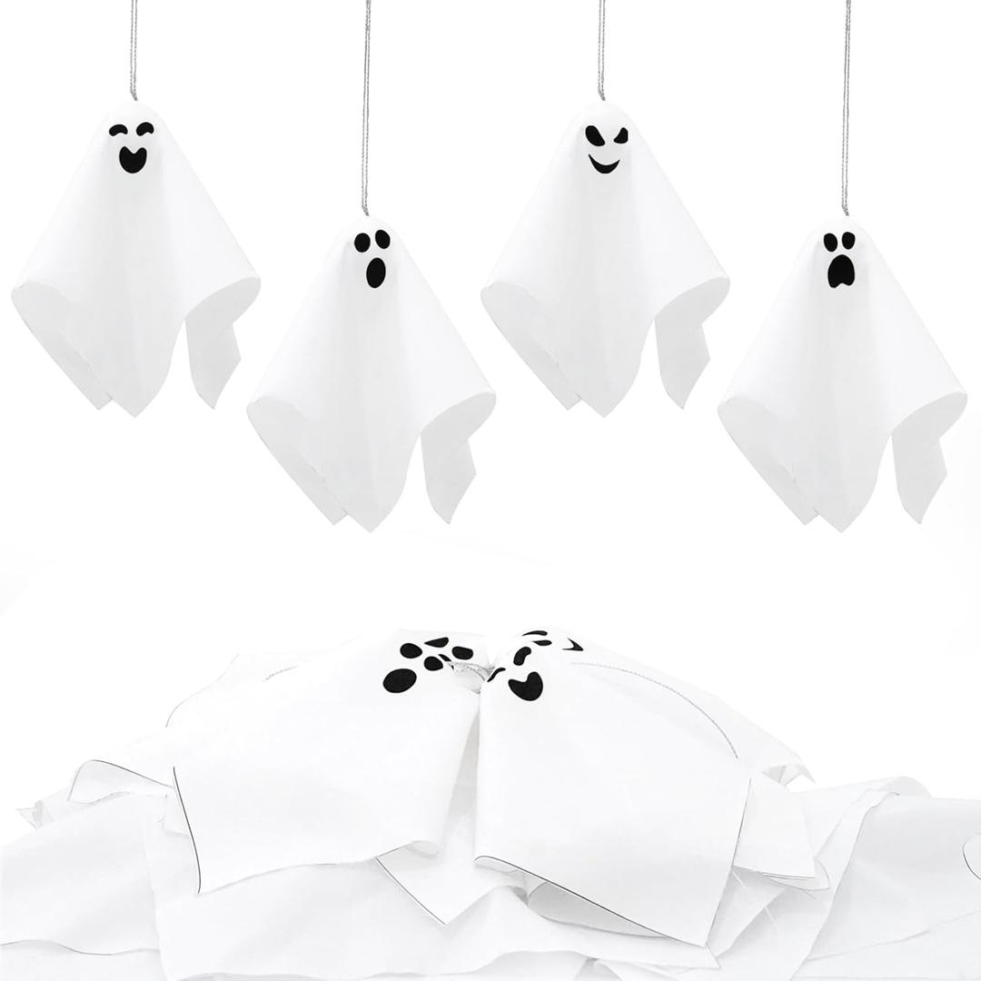 TBD DECOR 16 Pcs Halloween Hanging Ghosts Ornaments 5.5inch Small Hanging Ghost Tree Ornaments for Halloween Party Home Tree Holiday Decor