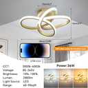 Modern Ceiling Light, 36W LED Dimmable Ceiling Light with Remote Control, Color Temperature Changing, Gold Small Chandelier for Bedroom, Entryway, Hallway, Kitchen