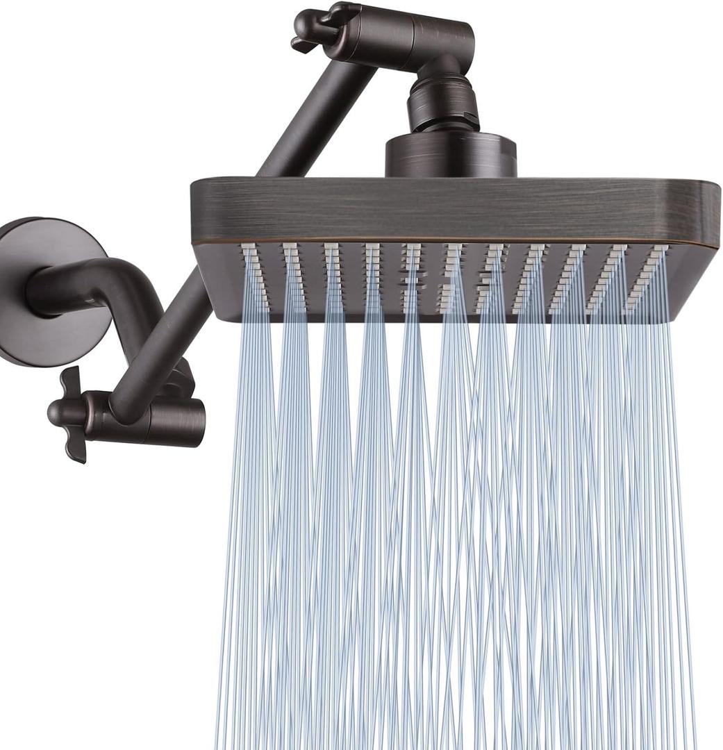 High Pressure Rain Shower Head with 11'' Extension Arm - High Flow Rainfall Showerhead - Luxury Modern Look - Pressure Boosting (Square, Oil Rubbed Bronze)
