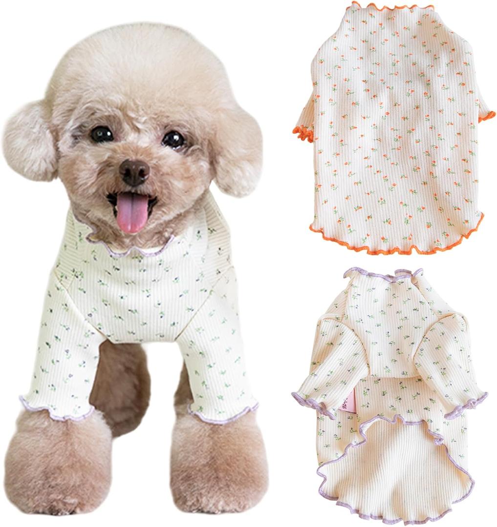 Pet Clothes for Small Medium Dogs Cat Daisy Flower Prints Dog Shirts Long Sleeve Ruffle Puppy Clothes Dog Pajamas for Chihuahua Shih Tzu Yorkie (Purple, X-Large)