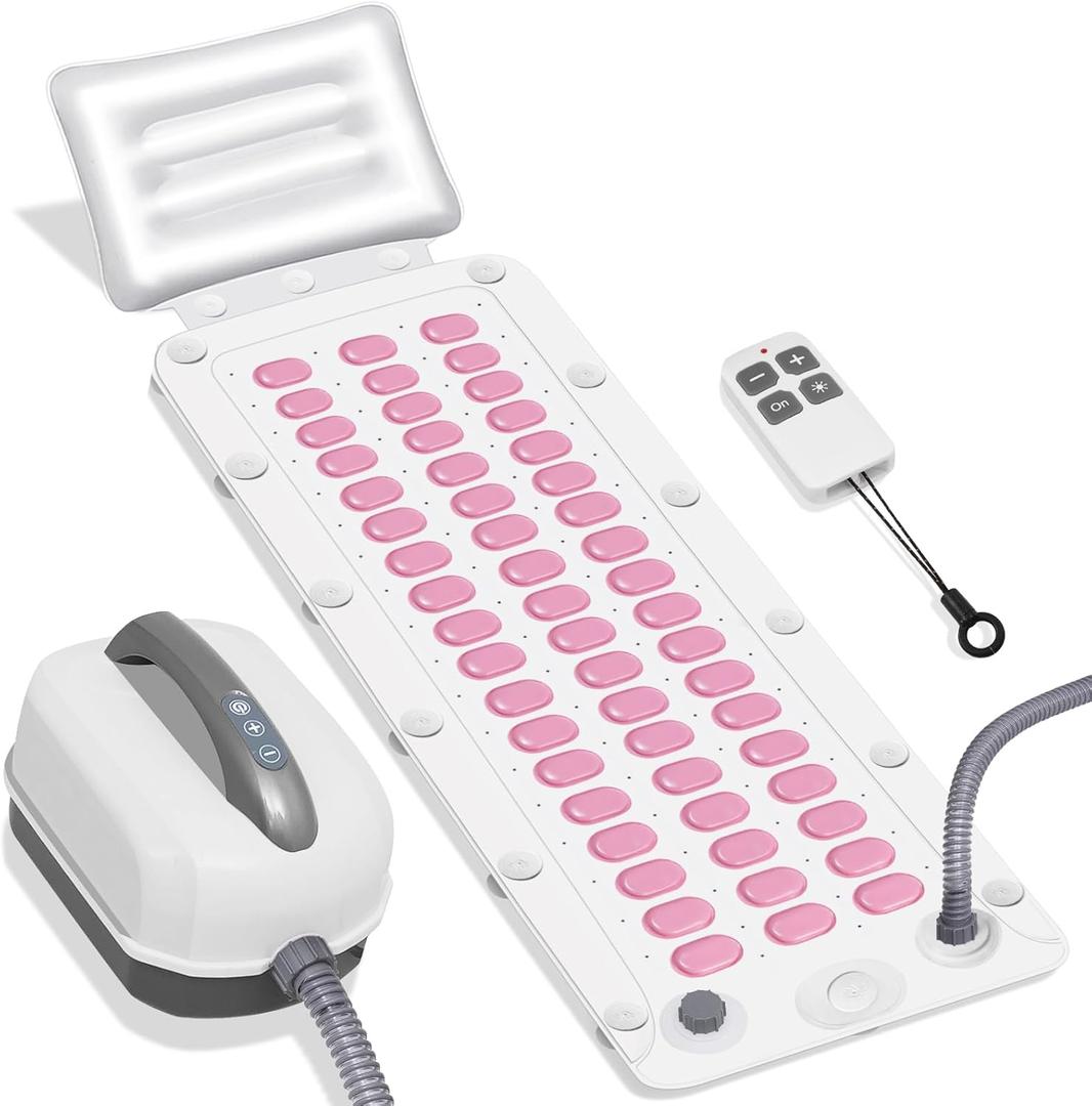 Electric Bubble Massage Mat with Pillow for Bathtub - Portable Spa Bubble Bath Massager, 6-Speed Adjustable Jet Spa & Remote Control, 13 Suction Cups, 74 Air Jets for Full-Body Relaxation