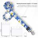 Lanyardio Stretchy Scrunchie Lanyard for ID Badges Keys, Cute Teacher Lanyard for Women with 2 Card Holders 19.8 Inch (Blue Flower)