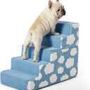 Lesure Dog Stairs for High Bed 22.5" H 5-Step Foam Pet Steps Foldable for Couch Sofa and Chairs Jacquard Shaggy Plush for Small Dogs with Supporting Board and Non-Slip Bottom, Light Blue