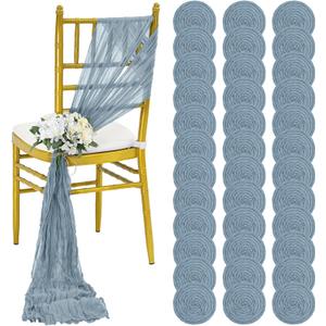 36 Pcs Dusty Blue Cheesecloth Chair Sashes, 16 x 108 inch Gauze Fabric Washable Chair Sashes Bows Designed for Aisle Decorations Universal Chair Cover Decor for Wedding Reception Party Banquet