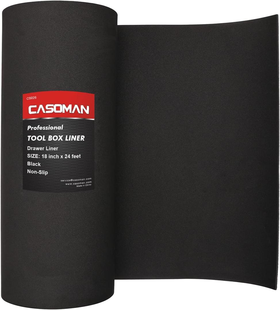 CASOMAN Professional Tool Box Liner, Drawer Liner, Shelf Liner, 18 inch(Wide) x 24 feet (Long), Non-Slip, Black, 7.1"W x 16.3"L