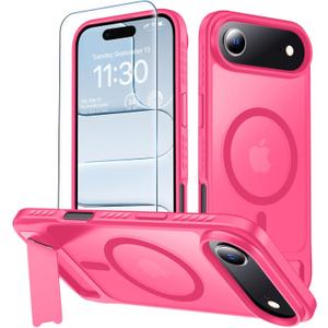 3 x MOZOTER for iPhone Air Case with Kickstand,[Compatible with MagSafe] [12FT Military Grade Protection] Slim Translucent Matte Shockproof Phone Case,6.5",Rosered