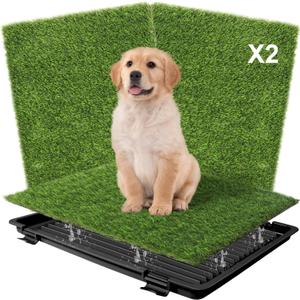 Dog Grass Pad with Tray: Reusable Training Pad with 2-Pack Replaceable Artificial Grass - Quick Absorbent Indoor Portable Dog Patio Potty, Washable Pee Pad For Small Medium To Large Dog, 22"x18" Black (Black Tray)